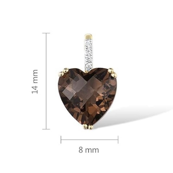Solid 10k Gold Chocolate Quartz and Natural Diamond Heart Pendant Necklace - Picture 5 of 11